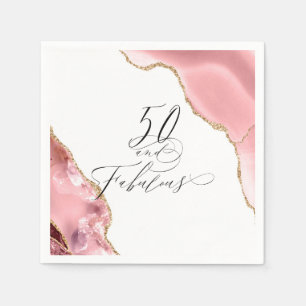 50 and Fabulous Chic Rose Gold Glitter Agate Napkins