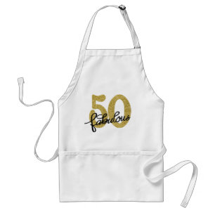 50 and Fabulous   Classy Gold Black and White Adult Apron