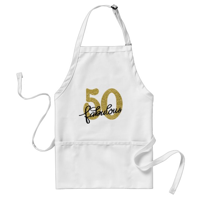 50 and Fabulous | Classy Gold Black and White Adult Apron (Front)