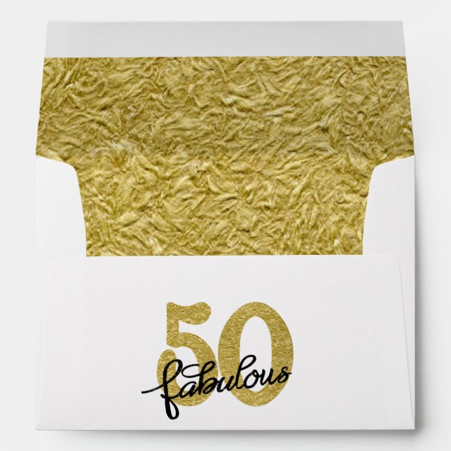 50 and Fabulous | Classy Gold Black and White Envelope (Back (Bottom))