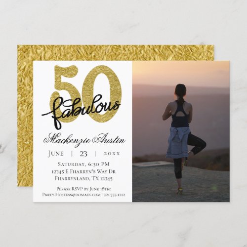 50 and Fabulous  Classy Gold Black and White Invitation