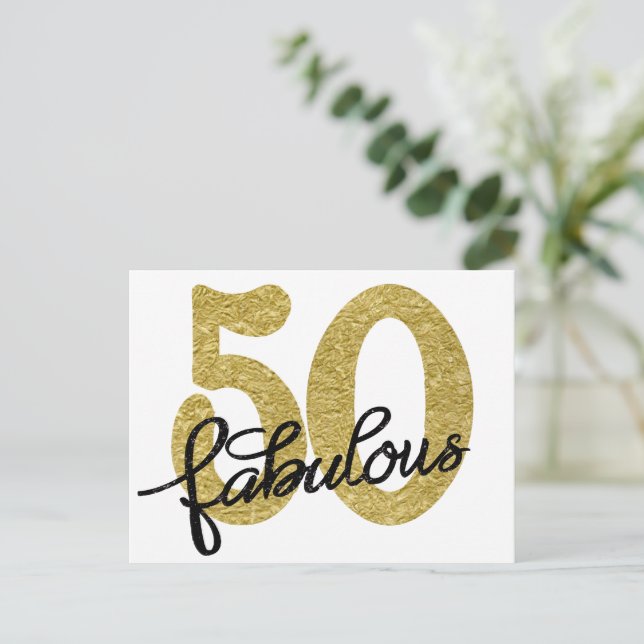 50 and Fabulous | Classy Gold Black and White Postcard (Standing Front)