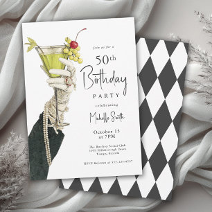 50 and Fabulous Cocktails and Pearls Birthday Invitation