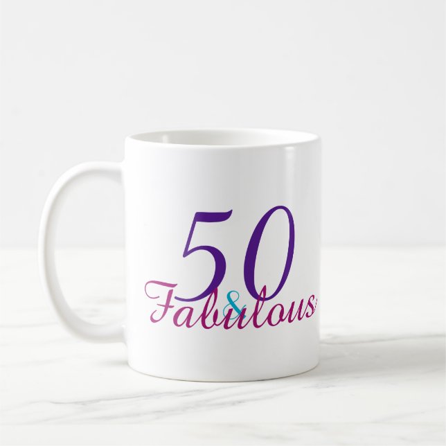 50 and Fabulous Colorful Birthday Gift Coffee Mug (Left)