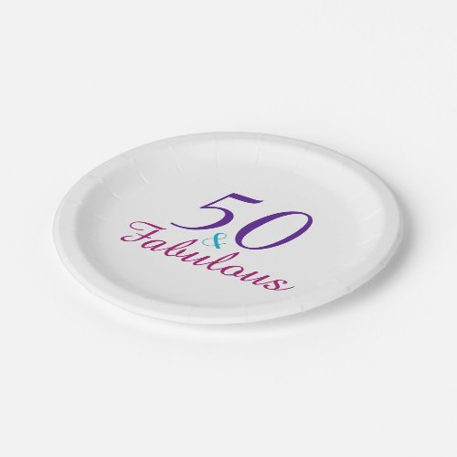 50 and Fabulous Colorful Girly Birthday Party Paper Plates