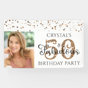 50 AND FABULOUS Copper Gold Confetti Photo Banner