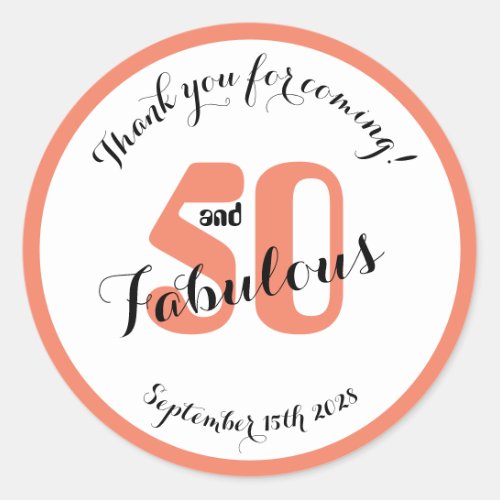 50 and Fabulous Coral 50th Birthday Favor Classic Round Sticker