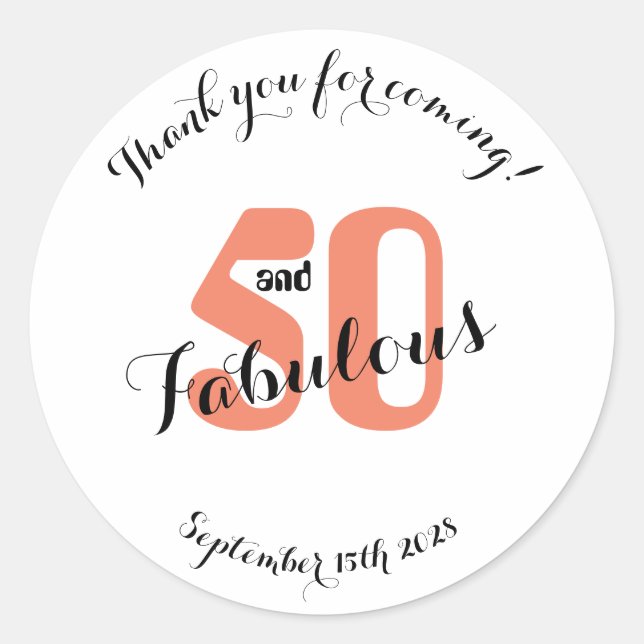 50 and Fabulous Coral 50th Birthday Favor Classic Round Sticker (Front)