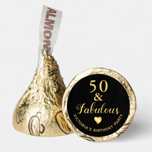 50 and Fabulous Custom Black and Gold Birthday  Hersheys Kisses