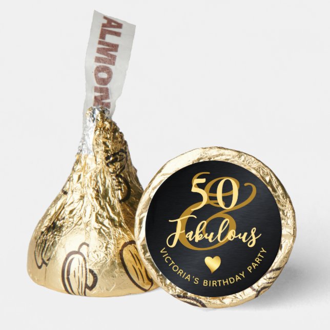 50 and Fabulous Custom Black and Gold Birthday Hershey®'s Kisses® (Front)