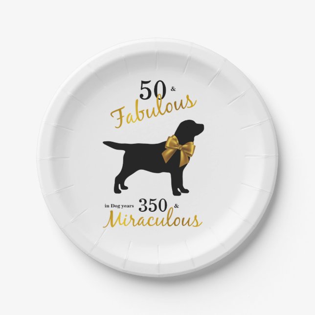 50 and Fabulous - Dog Lover Black Gold Cute Funny Paper Plates (Front)