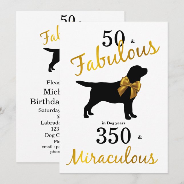 50 and Fabulous - Dog Years - Labrador Black Gold Invitation (Front/Back)