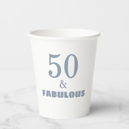 50 And Fabulous Dusty Blue White Elegant Classic Paper Cups
