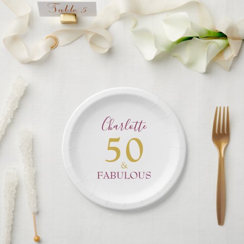 50 and Fabulous Elegant 50th Birthday Paper Plates