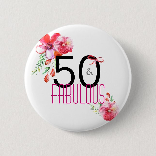 50 and Fabulous Elegant 50th Birthday Party Button (Front)