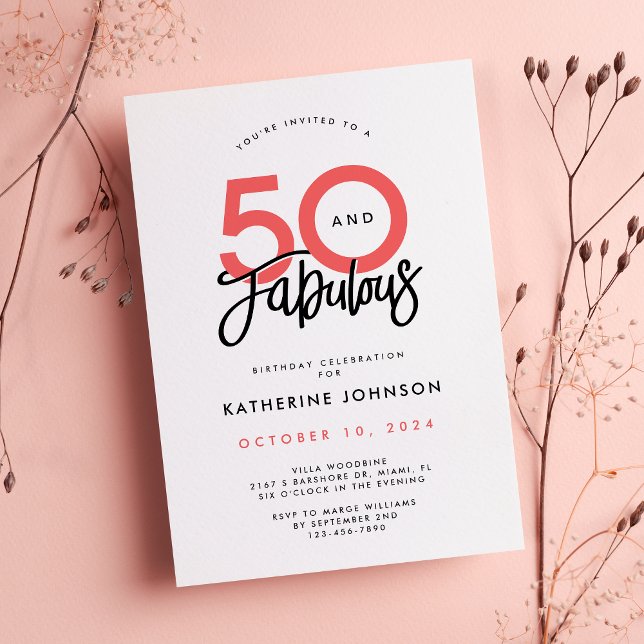 50 and Fabulous Elegant 50th Birthday Party Invitation (Creator Uploaded)