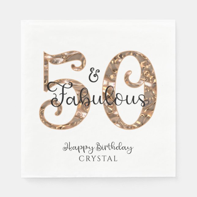 50 AND FABULOUS Elegant 50th Birthday Personalized Napkins (Front)