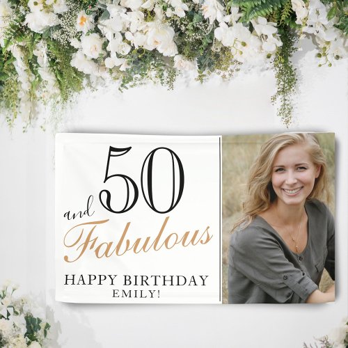 50 and Fabulous Elegant 50th Birthday Photo Banner