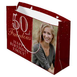 50 and Fabulous Elegant 50th Birthday Photo Large Gift Bag