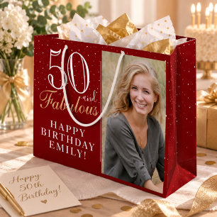 50 and Fabulous Elegant 50th Birthday Photo Large Gift Bag
