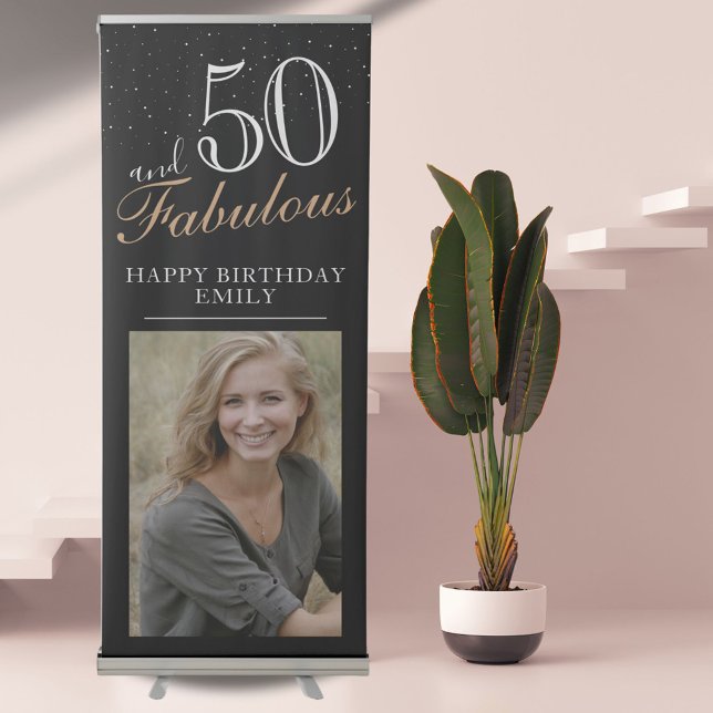 50 and Fabulous Elegant 50th Birthday Photo  Retractable Banner (Creator Uploaded)
