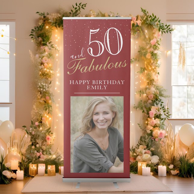 50 and Fabulous Elegant 50th Birthday Photo  Retractable Banner (Creator Uploaded)