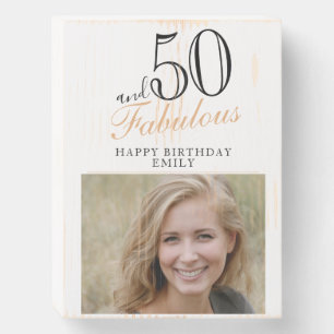 50 and Fabulous Elegant 50th Birthday Photo Wooden Wooden Box Sign