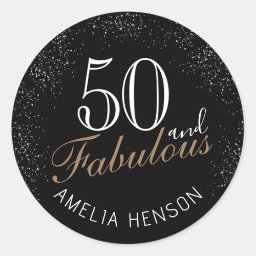 50 and Fabulous Elegant Black 50th Birthday Classic Round Sticker