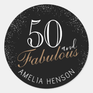 50 and Fabulous Elegant Black 50th Birthday Classic Round Sticker