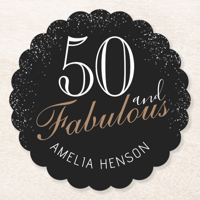 50 and Fabulous Elegant Black 50th Birthday Paper Coaster (Front)
