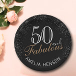 50 and Fabulous Elegant Black 50th Birthday Paper Plates<br><div class="desc">50 and Fabulous Modern and Elegant Black 50th Birthday Party Plates. The design has a modern typography 50 and Fabulous on a black background with white sparkles.</div>