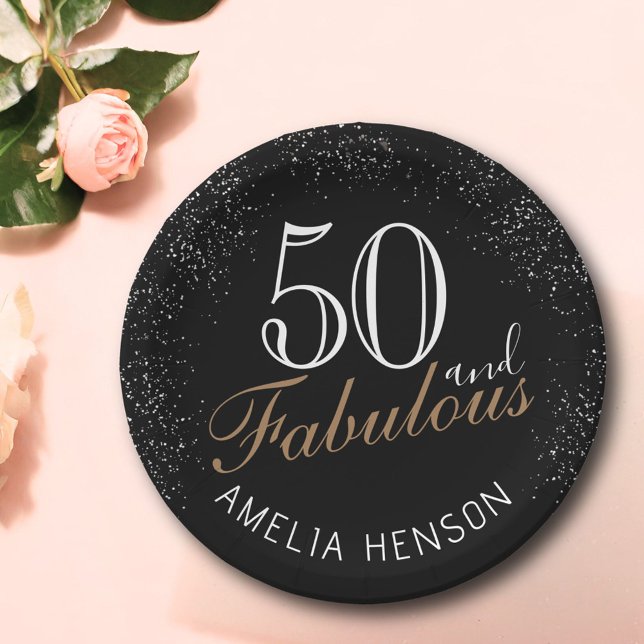 50 and Fabulous Elegant Black 50th Birthday Paper Plates (Creator Uploaded)