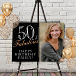 50 and Fabulous Elegant Black 50th Birthday Photo Foam Board<br><div class="desc">50 and Fabulous Elegant Black 50th Birthday Photo Foam Board. 50 and fabulous text in trendy script with a name on a black background. Personalize it with your photo, your name and the age, and make your own birthday party banner. It`s a great sign and backdrop for a woman`s birthday...</div>