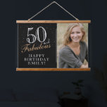 50 and Fabulous Elegant Black 50th Birthday Photo  Hanging Tapestry<br><div class="desc">50 and Fabulous Elegant Black 50th Birthday Photo Hanging Tapestry. 50 and fabulous text in trendy script with a name on a black background. Personalize it with your photo, your name and the age, and make your own birthday party backdrop. It`s a great sign and backdrop for a woman`s birthday...</div>