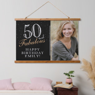 50 and Fabulous Elegant Black 50th Birthday Photo Hanging Tapestry