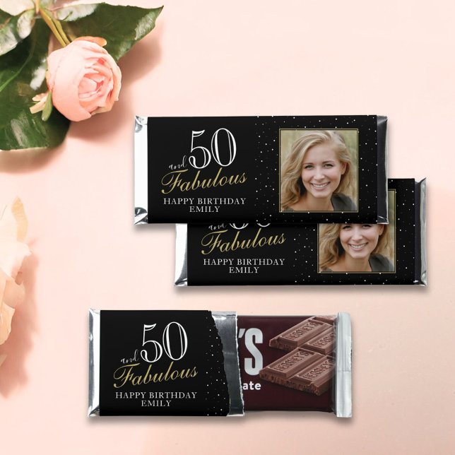 50 and Fabulous Elegant Black 50th Birthday Photo Hershey Bar Favors (Creator Uploaded)