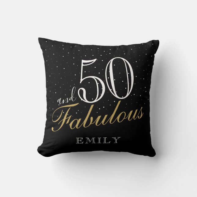 50 and Fabulous Elegant Black 50th Birthday Throw Pillow (Front)