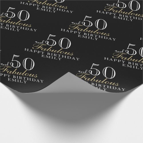 50 and Fabulous Elegant Black 50th Birthday Wrapping Paper