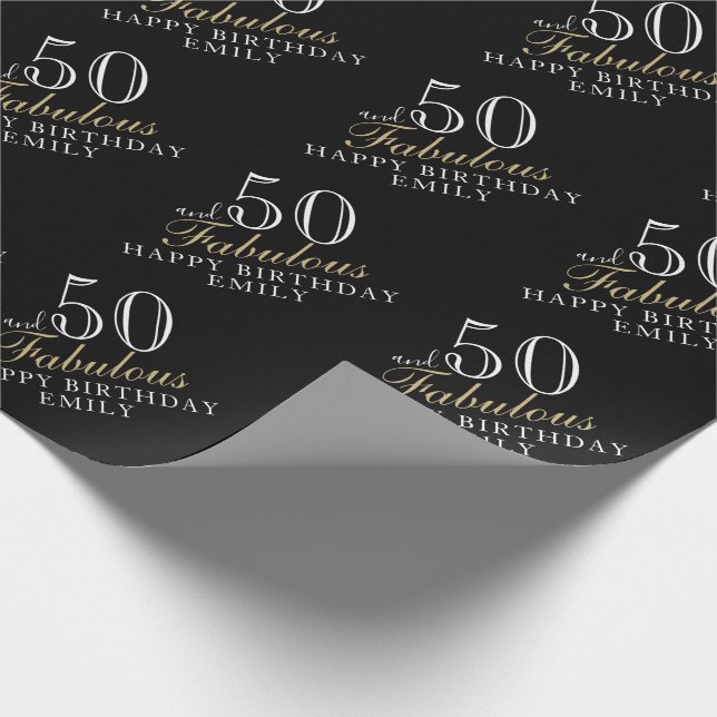 50 and Fabulous Elegant Black 50th Birthday Wrapping Paper (Corner)