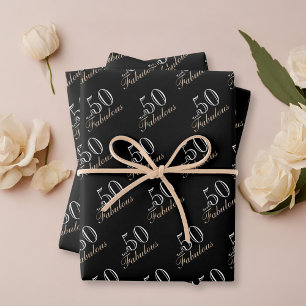 50 and Fabulous Elegant Black 50th Birthday Wrapping Paper Sheets