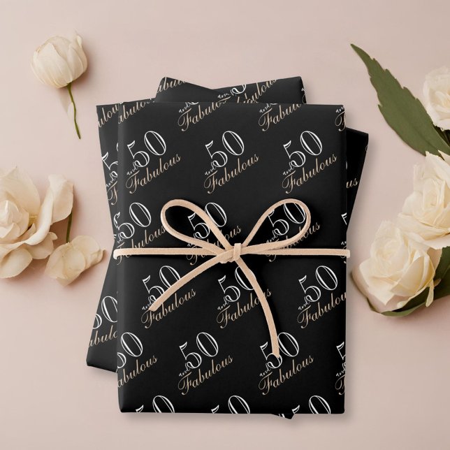 50 and Fabulous Elegant Black 50th Birthday  Wrapping Paper Sheets (Creator Uploaded)