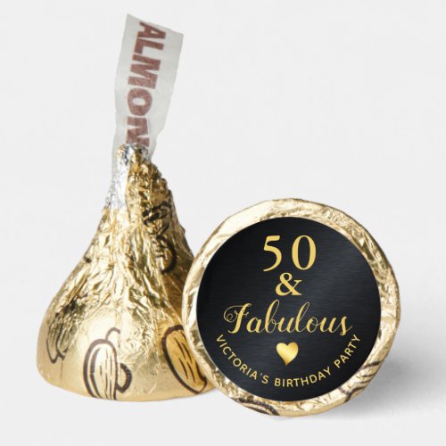 50 and Fabulous Elegant Black and Gold Birthday Hersheys Kisses