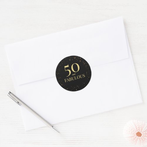 50 and Fabulous Elegant Black Gold Confetti Classic Round Sticker