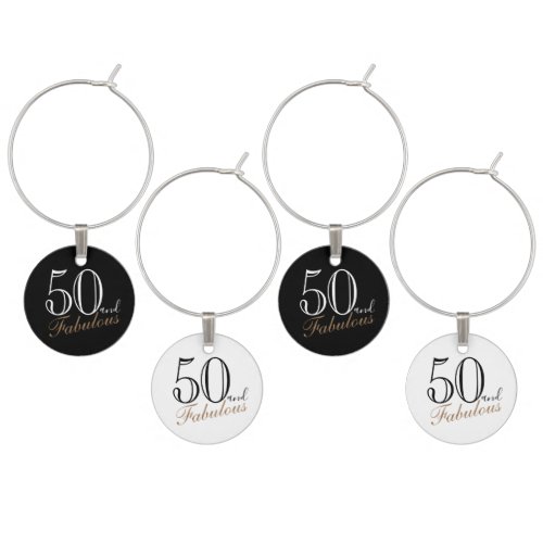 50 and Fabulous Elegant Black Script 50th Birthday Wine Charm