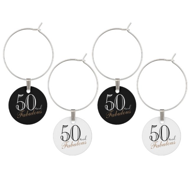 50 and Fabulous Elegant Black Script 50th Birthday Wine Charm (Staggered)