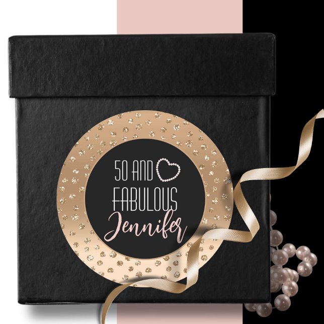 50 and Fabulous Elegant Chic Blush Gold Glitter Classic Round Sticker (Creator Uploaded)