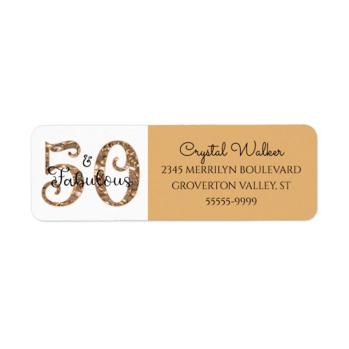 50 AND FABULOUS Elegant Copper Gold Return Address Label