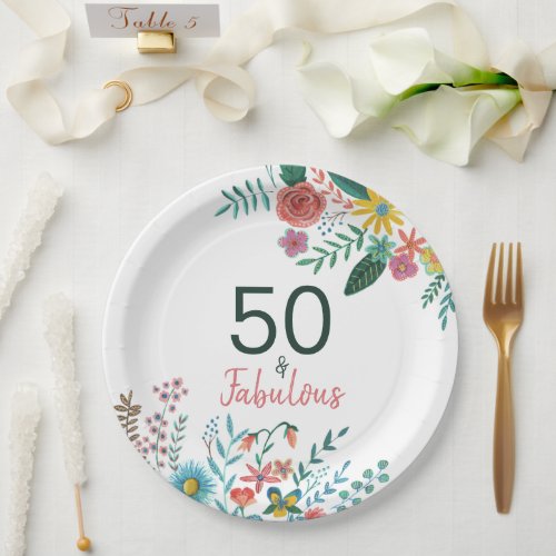 50 and fabulous elegant floral watercolor paper plates