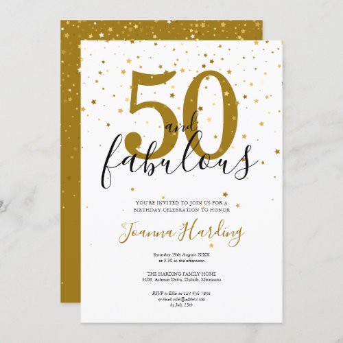 50 and Fabulous Elegant Gold and Black Birthday Invitation