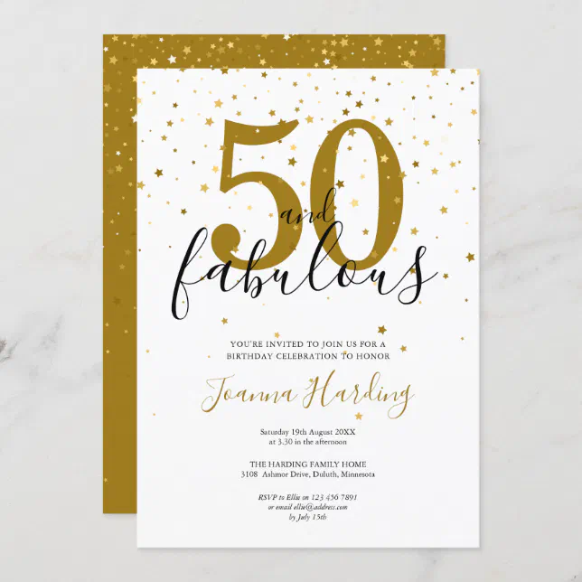 50 and Fabulous Elegant Gold and Black Birthday Invitation | Zazzle